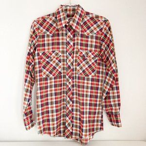 1980's Wrangler Snap Button Plaid Cotton Long Sleeve Shirt, Women's M